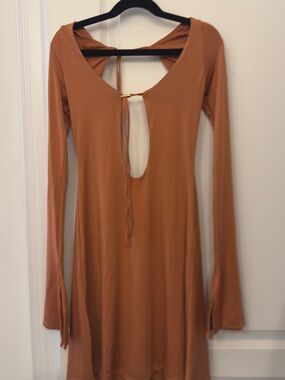 Oh Polly Rust Brown Long Sleeve Cutout Dress